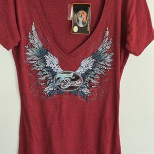 NWT 75th Anniversary Sturgis Motorcycle Rally Wings T Red V Neck